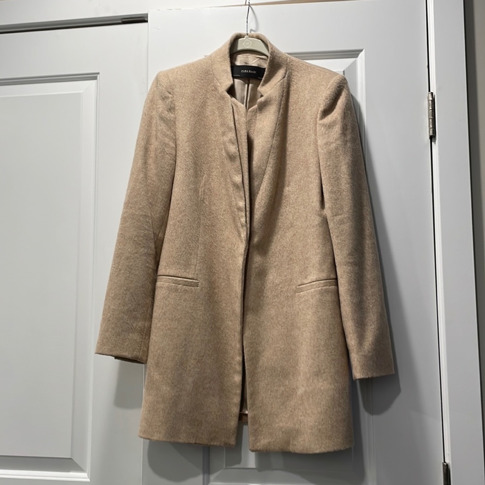 Zara Beige Wool-Blend Long Coat